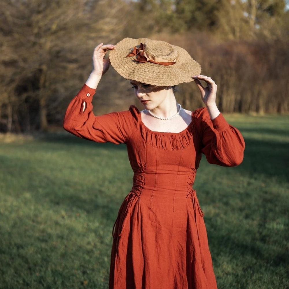 Maxi Lace-up Linen Dress
